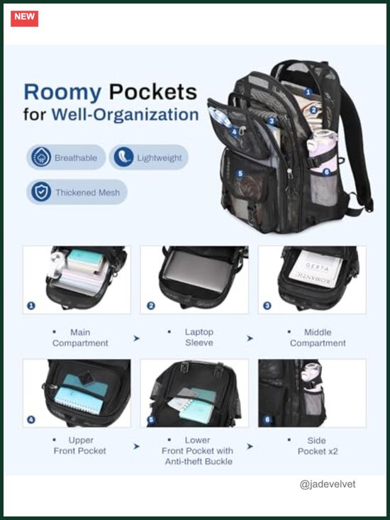 Heavy Duty Mesh Backpack, 17in See Through Net Bookbag for School Sports Gym